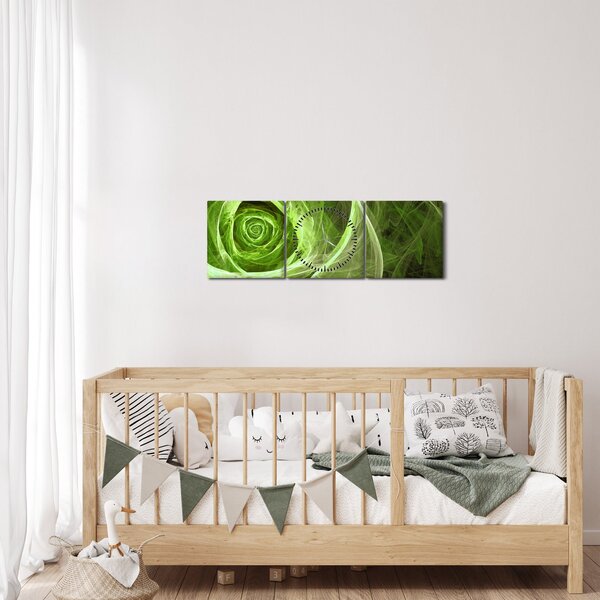 Obraz - Abstraktní růže zelená (s hodinami) (90x30 cm)