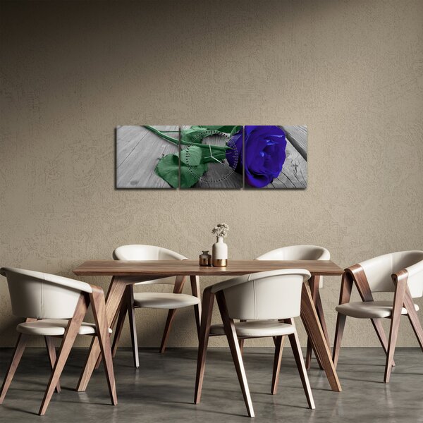 Obraz - Modrá růže se zeleným stonkem (s hodinami) (90x30 cm)