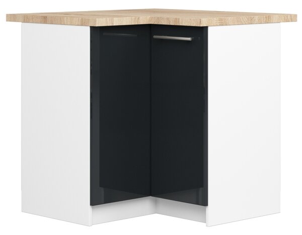 Rohová dolní kuchyňská skříňka Ozara S90 90 (bílá + grafit lesk). 1071153