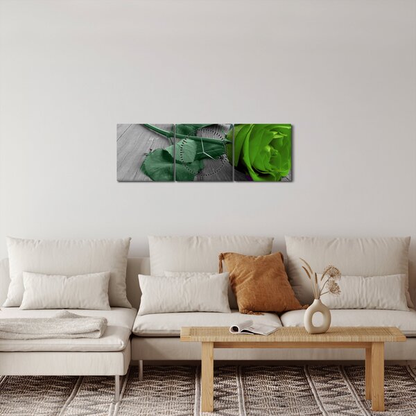 Obraz - Zelená růže (s hodinami) (90x30 cm)