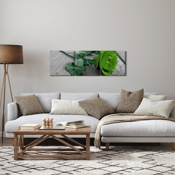 Obraz - Zelená růže (s hodinami) (90x30 cm)