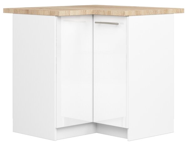 Rohová dolní kuchyňská skříňka Ozara S90 90 (bílá + bílý lesk). 1071149