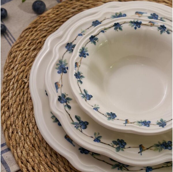Jídelní sada 24 ks bílá/modrá/porcelán