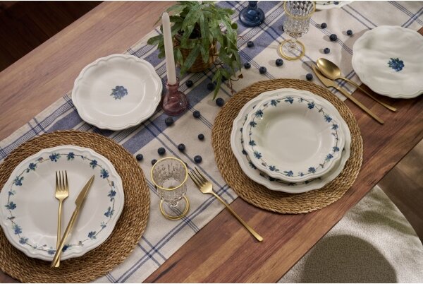 Jídelní sada 24 ks bílá/modrá/porcelán