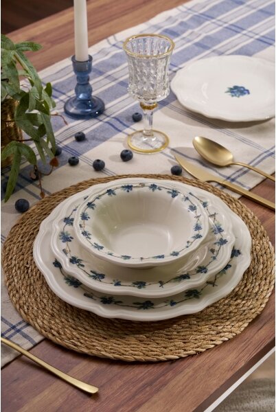 Jídelní sada 24 ks bílá/modrá/porcelán