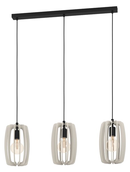 Eglo 900503 BAJAZZARA - Závěsné dřevěné svítidlo v šedé barvě, 3 x E27, šířka 89cm (Závěsný lustr nad stůl se dřevěnými stínidly)