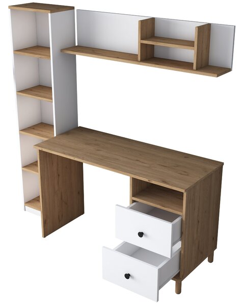 Kalune Design Moderní sada Darah s psacím stolem, knihovnou a policí ořech/bílá