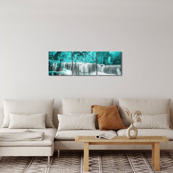 Obraz - Modrý vodopád (s hodinami) (90x30 cm)