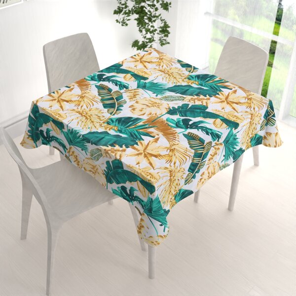 Biante Bavlněný čtvercový ubrus Sandra SA-245 Zelené a zlaté tropické listy 60x60 cm