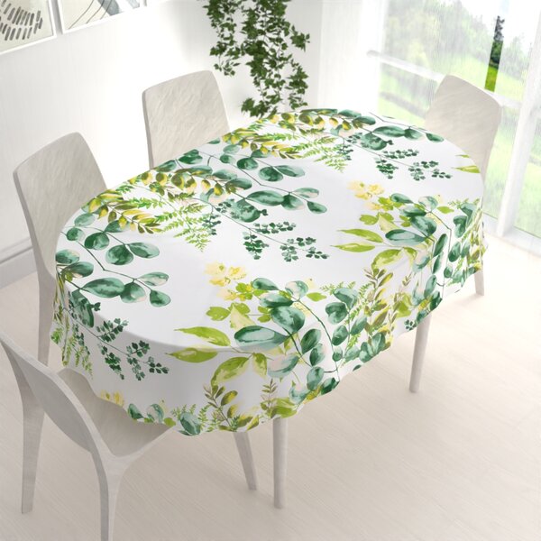 Biante Bavlněný oválný ubrus Sandra SA-244 Zelený eukalyptus na bílém 100x140 cm