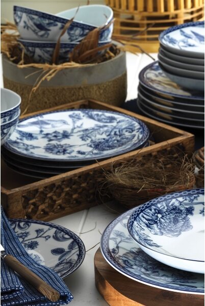 Jídelní sada 24 ks bílá/modrá/porcelán