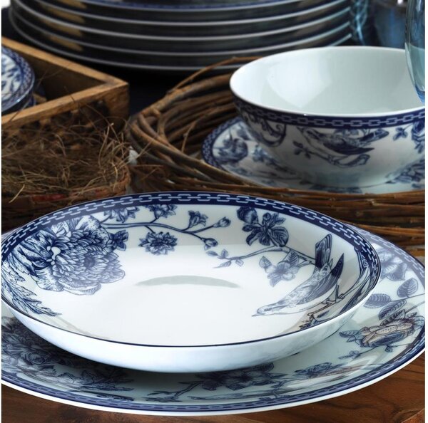 Jídelní sada 24 ks bílá/modrá/porcelán