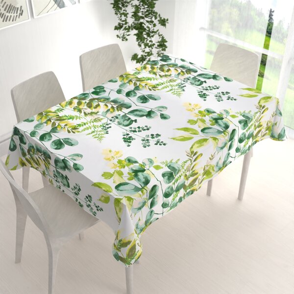 Biante Bavlněný obdélníkový ubrus Sandra SA-244 Zelený eukalyptus na bílém 50x100 cm