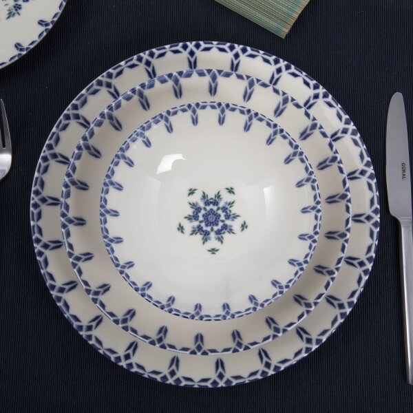 Jídelní sada 24 ks bílá/modrá/porcelán