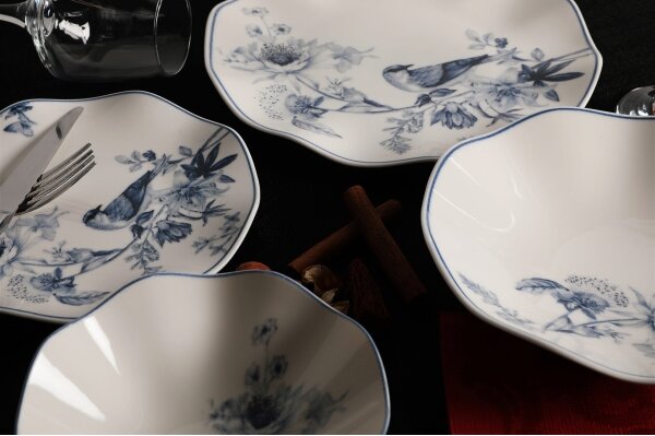 Jídelní sada 24 ks bílá/modrá/porcelán