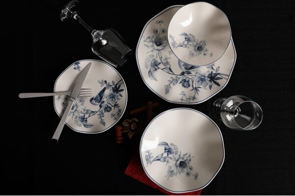 Jídelní sada 24 ks bílá/modrá/porcelán