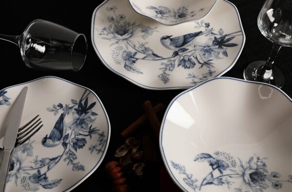 Jídelní sada 24 ks bílá/modrá/porcelán