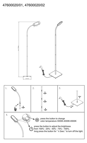 STOJACÍ LED LAMPA, 21/128 cm Novel - Stojací lampy