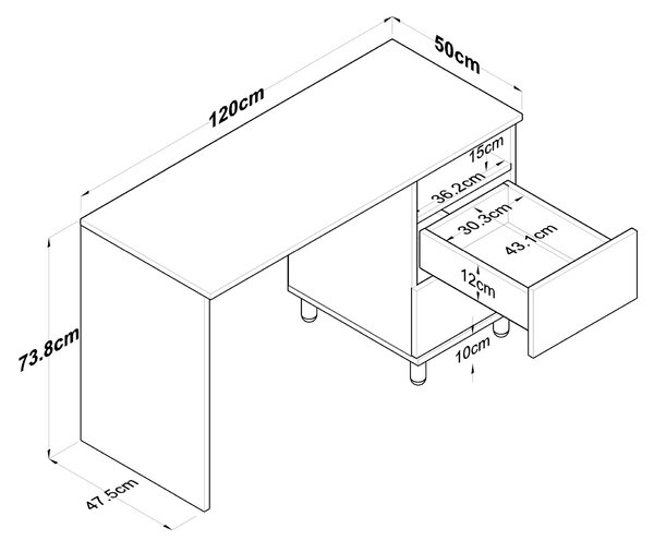 Kalune Design Psací stůl Hanis 120 cm ořech/bílý