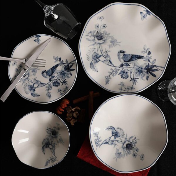 Jídelní sada 24 ks bílá/modrá/porcelán