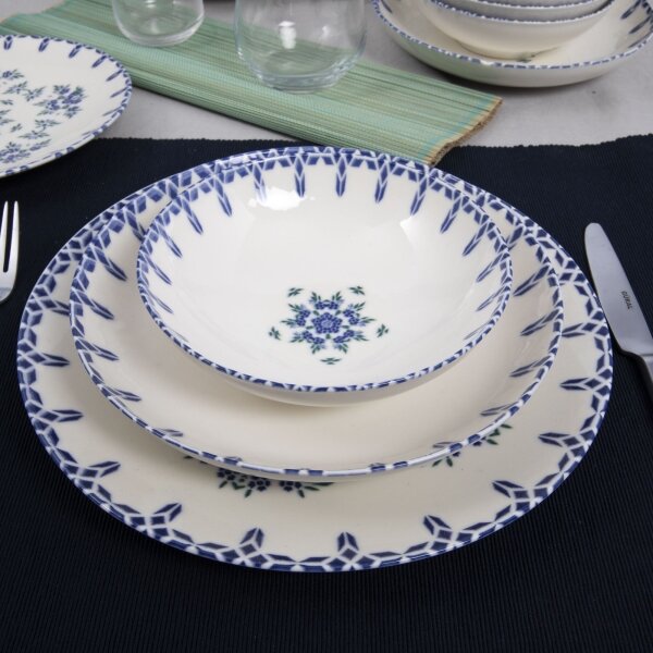 Jídelní sada 24 ks bílá/modrá/porcelán