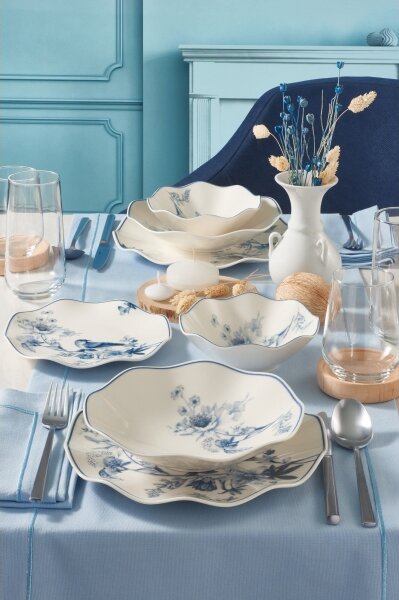 Jídelní sada 24 ks bílá/modrá/porcelán