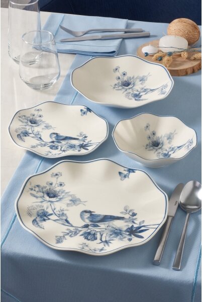 Jídelní sada 24 ks bílá/modrá/porcelán