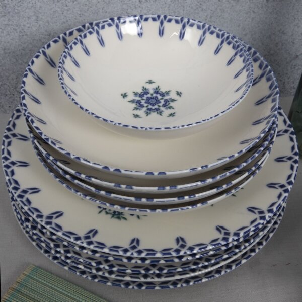 Jídelní sada 24 ks bílá/modrá/porcelán