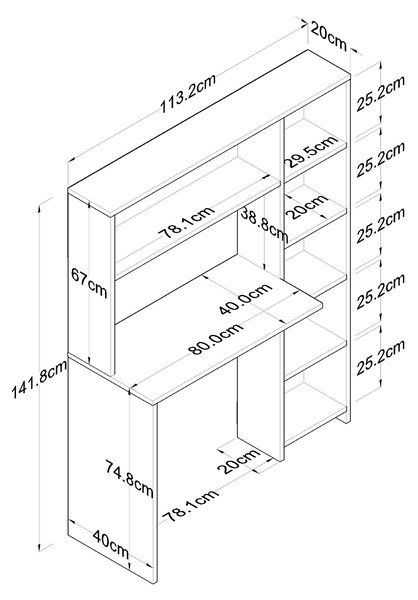 Kalune Design Psací stůl s regálem Hapos 113 cm dub přírodní