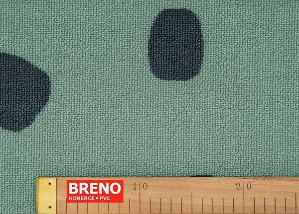 Breno Metrážový koberec SKY R34385D/02S4 tlumená zelená s puntíky, šíře 400 cm
