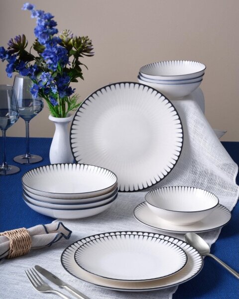 Jídelní sada 24 ks bílá/černá/porcelán