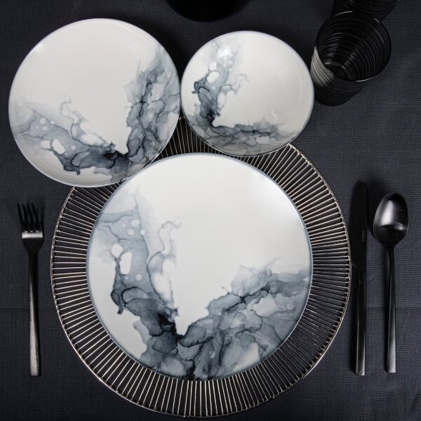Jídelní sada 24 ks bílá/černá/porcelán