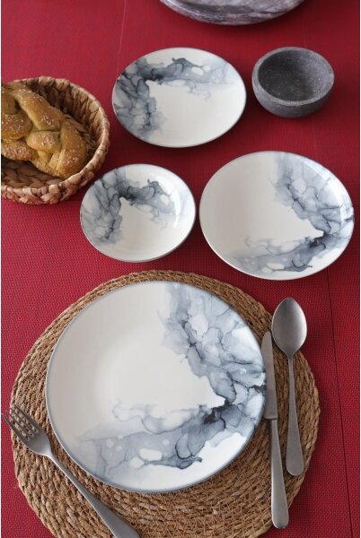 Jídelní sada 24 ks bílá/černá/porcelán