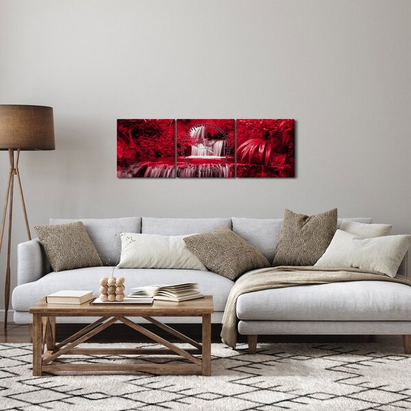 Obraz - Indonéské vodopády v červené (s hodinami) (90x30 cm)