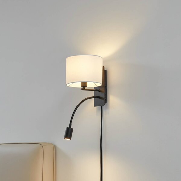 Lindby nástěnné světlo Florens, černé, LED lampa na čtení, 23,5 cm, stmívatelný, Bílá / opál, Obývací pokoj / jídelna, Textil / tkanina / hedvábí, Moderní, Lampička na čtení