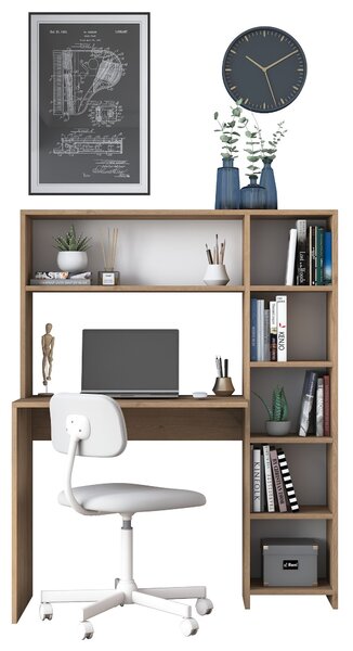 Kalune Design Psací stůl s regálem Hapos 113 cm dub přírodní