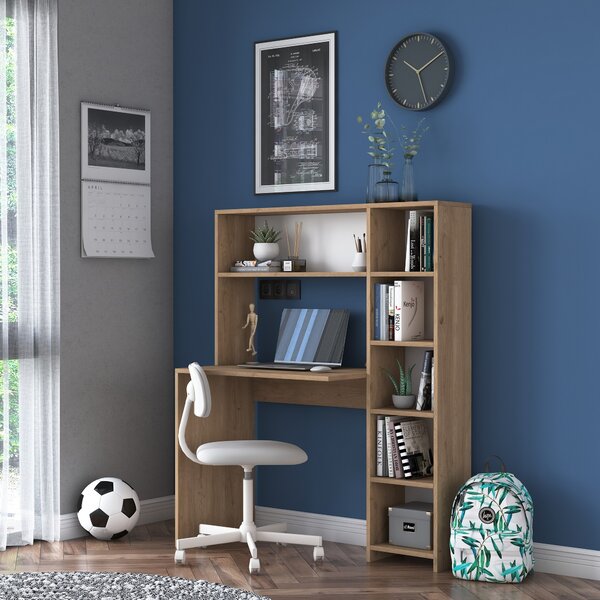 Kalune Design Psací stůl s regálem Hapos 113 cm dub přírodní