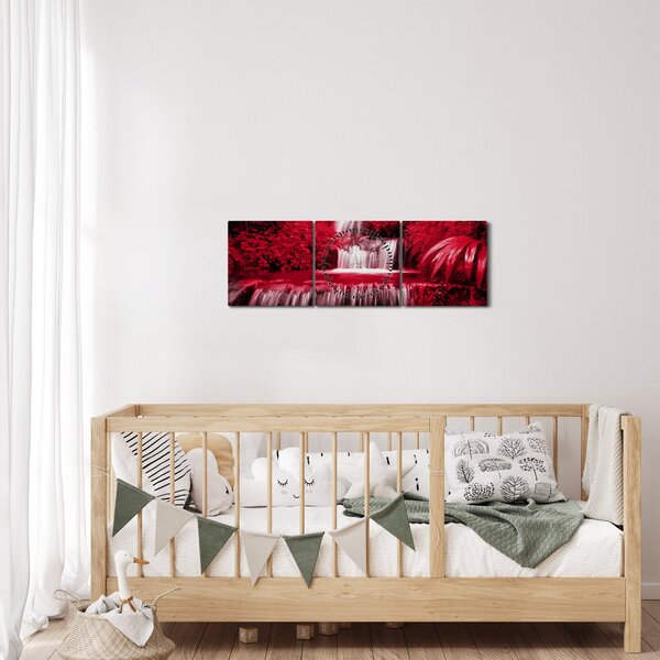 Obraz - Indonéské vodopády v červené (s hodinami) (90x30 cm)
