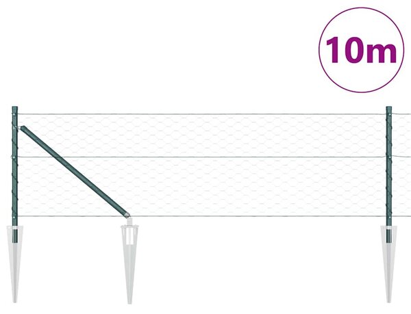 Hexagonální plot s podpěrou 10 x 0,6 m Ocel potažená PVC Zelená 3353053