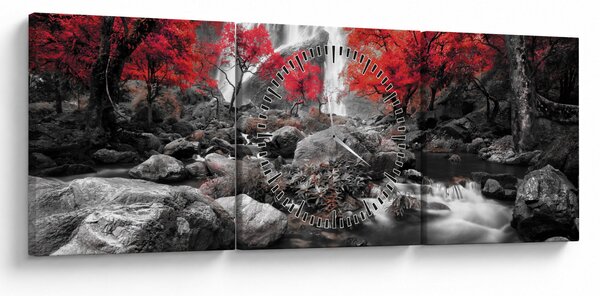 Obraz - Vodopády v podzimní krajině (s hodinami) (90x30 cm)