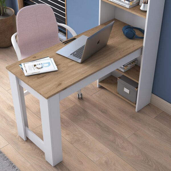 Kalune Design Psací stůl s regálem Jennifer 120 cm bílý/ořech