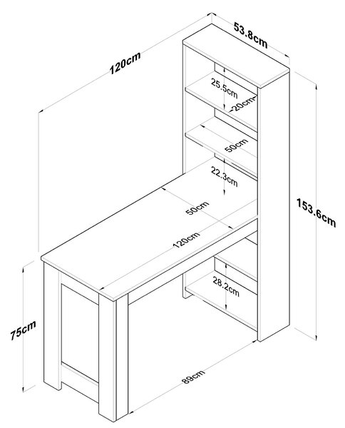 Kalune Design Psací stůl s regálem Jennifer 120 cm bílý/ořech