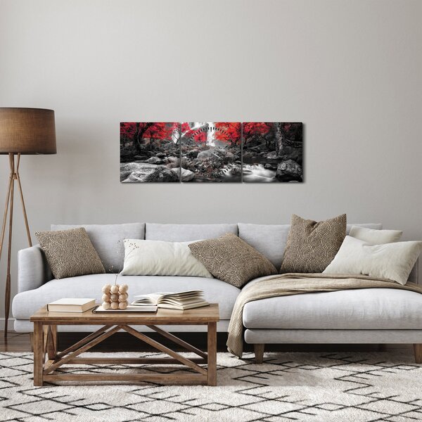 Obraz - Vodopády v podzimní krajině (s hodinami) (90x30 cm)