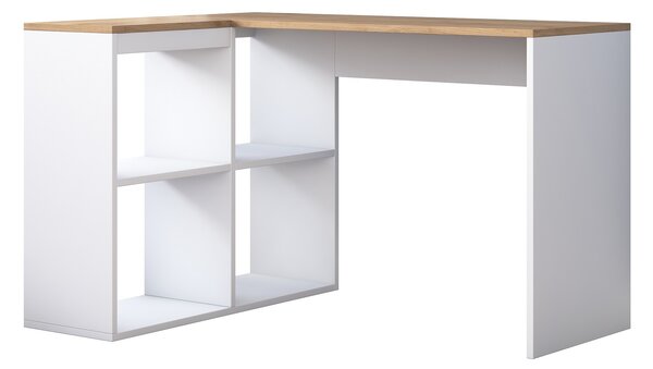 Kalune Design Rohový psací stůl Mario 120 cm s úložným regálem dub přírodní/bílý
