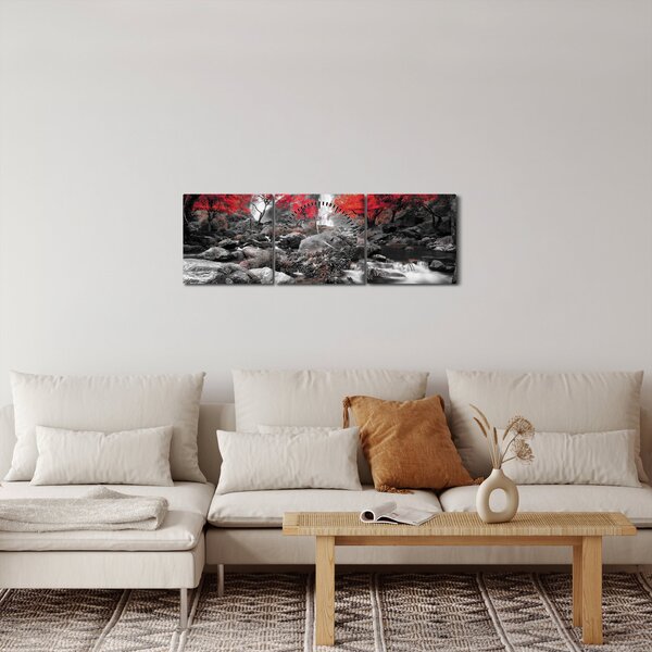 Obraz - Vodopády v podzimní krajině (s hodinami) (90x30 cm)