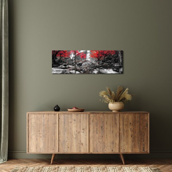 Obraz - Vodopády v podzimní krajině (s hodinami) (90x30 cm)