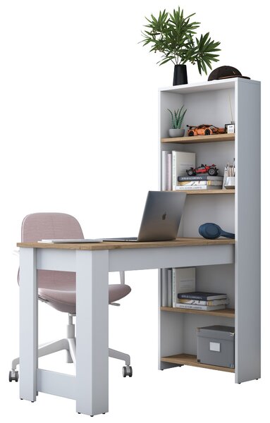 Kalune Design Psací stůl s regálem Jennifer 120 cm bílý/ořech