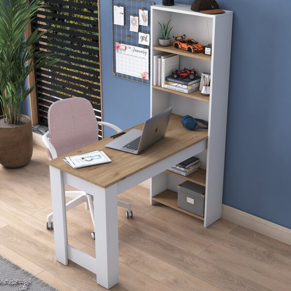 Kalune Design Psací stůl s regálem Jennifer 120 cm bílý/ořech