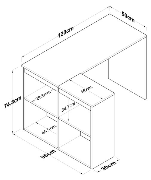 Kalune Design Rohový psací stůl Mario 120 cm s úložným regálem dub přírodní/bílý
