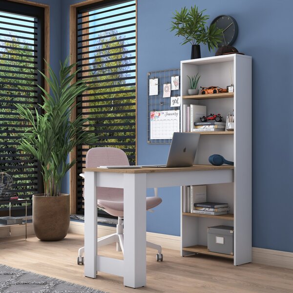 Kalune Design Psací stůl s regálem Jennifer 120 cm bílý/ořech